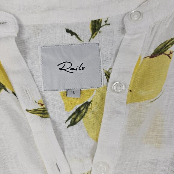 Rails Dress Womens Large Angelina Lemon Citronnade Linen Blend Smocked Waist - Picture 3 of 9